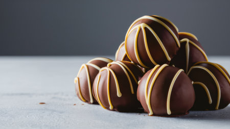 A pile of chocolate covered balls sitting on top of a table, AIの素材