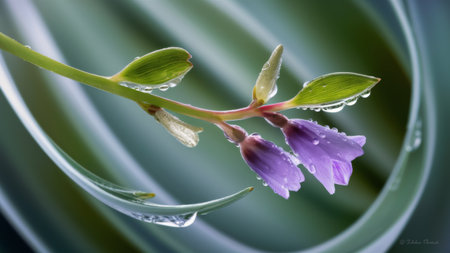 A close up of a flower with water droplets on it, AIの素材