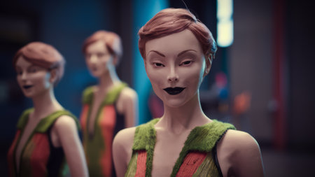 A group of dolls with painted faces and black lipstick, AIの素材