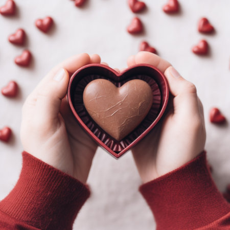 A person holding a heart shaped chocolate in their hands, AIの素材