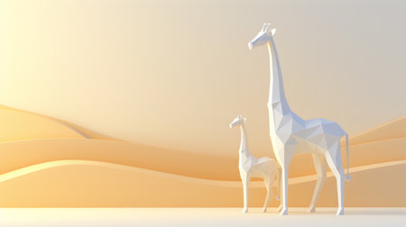 Two white giraffes standing next to each other in a desert, AIの素材