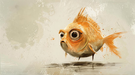 A drawing of a cartoon fish with big eyes and an angry expression, AIの素材