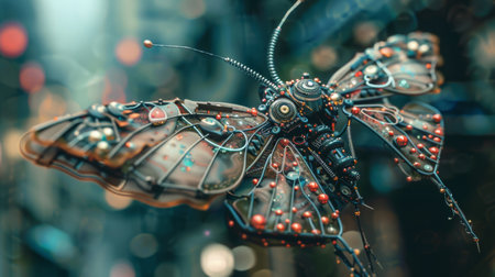 A close up of a butterfly with many different colored beads, AIの素材