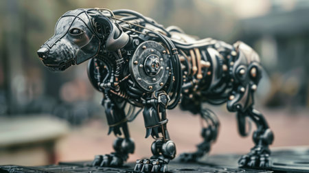 A sculpture of a dog made out of metal and gears, AIの素材