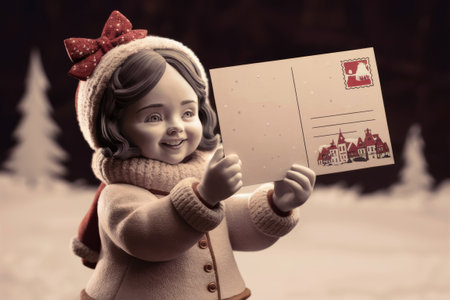 A small figurine of a girl holding up an envelope, AIの素材