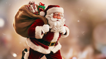 A santa claus is carrying a bag of presents on his back, AIの素材