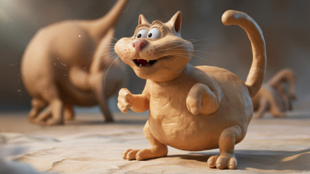 A cat is standing in a sandy area with other animals, AIの素材