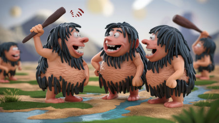 A group of cartoon characters with long hair and beards, AIの素材