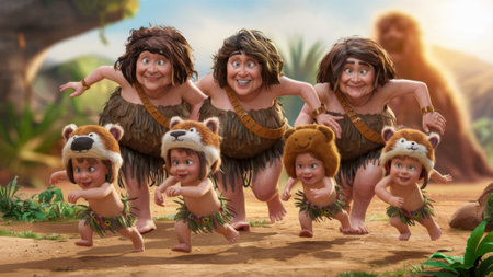 A group of children dressed in animal costumes are running, AIの素材