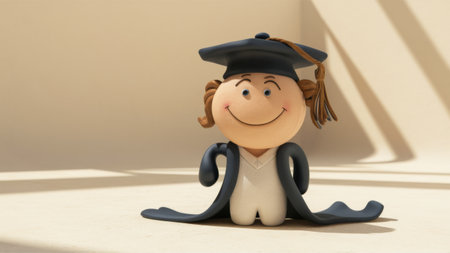A small figurine of a girl in graduation cap and gown, AIの素材
