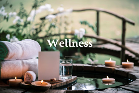 A spa with candles and a sign that says wellness, AIの素材
