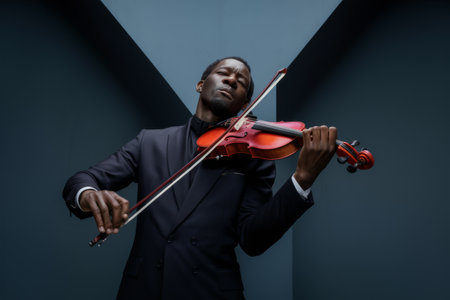 A man in a suit playing the violin while standing, AIの素材