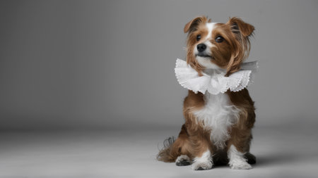 A small dog wearing a white collar and sitting on the floor, AIの素材