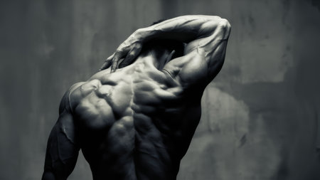 A man with a muscular back and no shirt on, AIの素材