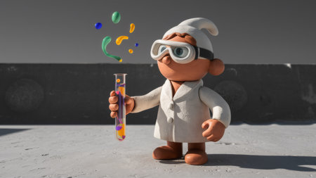 A toy figurine in a lab coat holding an experiment tube, AIの素材