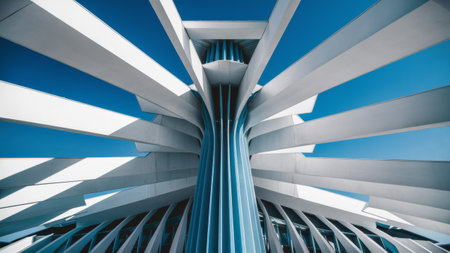 A view of a building with many white lines on it, AIの素材