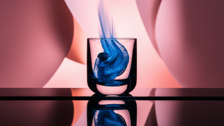 A glass of blue liquid is flowing in a cup, AIの素材