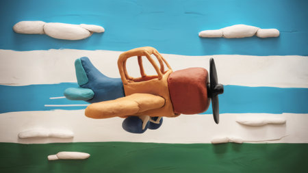 A toy airplane is made of clay and painted to look like a plane, AIの素材