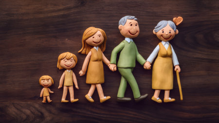 A figurine of a family made up of grandparents, parents and children, AIの素材