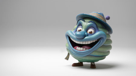 A cartoon character with a hat and blue eyes, AIの素材