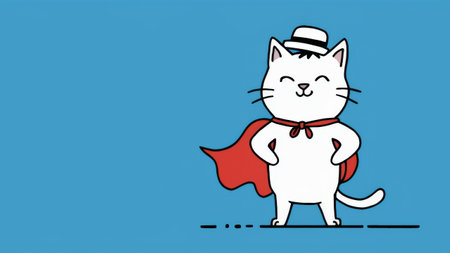 A cartoon cat dressed as a superhero with a top hat and cape, AIの素材
