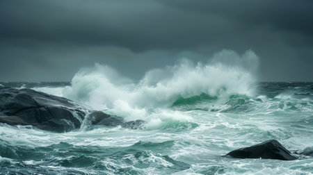 A man on a surfboard riding rough waves in the ocean, AIの素材