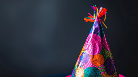 A colorful party hat with a bright colored flower on top, AIの素材