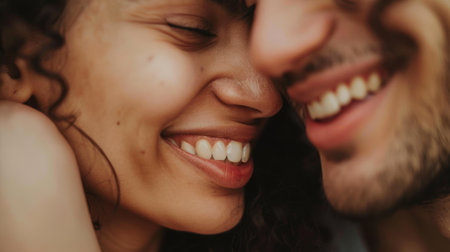 A close up of a man and woman smiling at each other, AIの素材