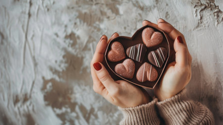 A person holding a heart shaped box of chocolates in their hands, AIの素材
