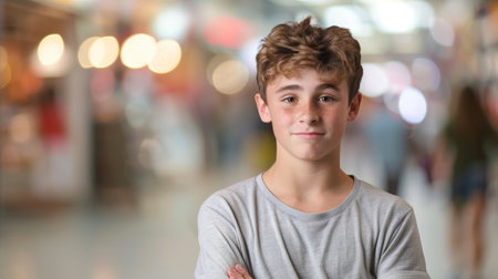 A young boy with a smile on his face standing in the middle of people, AIの素材