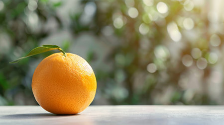 A close up of an orange with a leaf on it, AIの素材