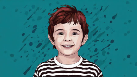 A drawing of a boy with red hair and black stripes, AIの素材