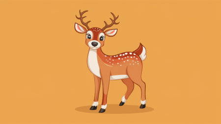 A cartoon deer with big eyes standing on a yellow background, AIの素材