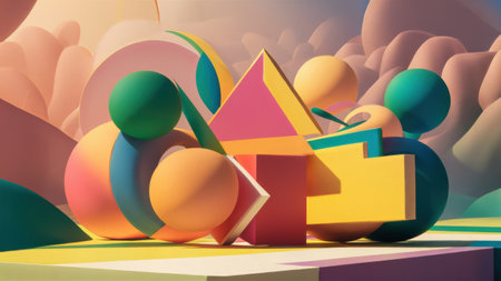 A colorful abstract painting of a bunch of different shapes, AIの素材