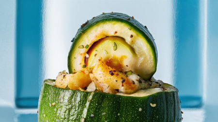 A close up of a zucchini with some food inside, AIの素材
