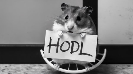 A hamster sitting on a wheel holding up a sign, AIの素材