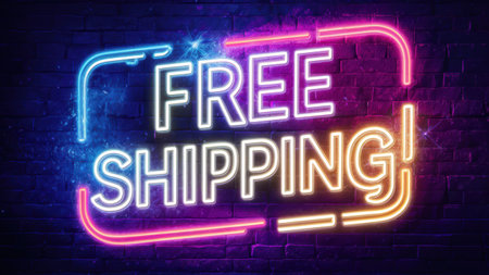 Free shipping neon sign on brick wall background, AIの素材