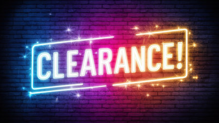 Clearance neon sign on brick wall background, AIの素材