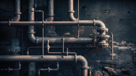 A bunch of pipes and valves are all connected to a wall, AIの素材