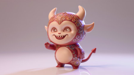 A small toy demon with horns and a red face, AIの素材