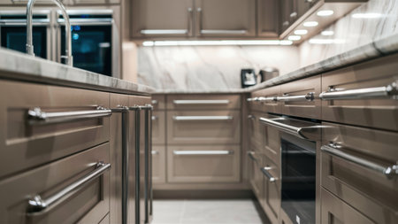 A kitchen with a stove and oven in its center, AIの素材