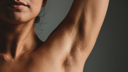 A woman with no shirt on showing off her hairy arms, AIの素材