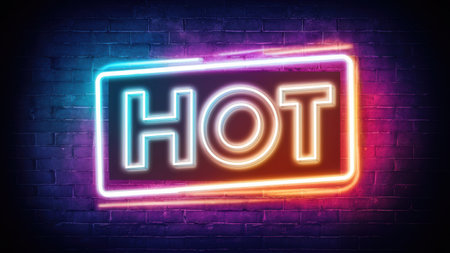 Hot neon sign on brick wall background, AIの素材
