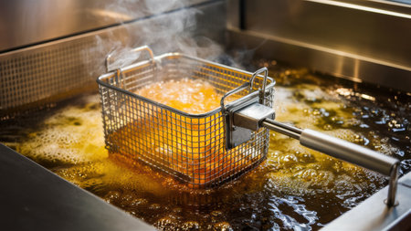 A basket filled with food being cooked in a large pot, AIの素材