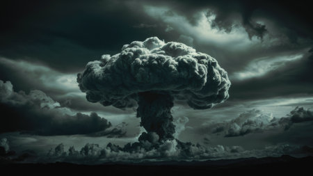 A large mushroom cloud is shown in a dark sky, AIの素材