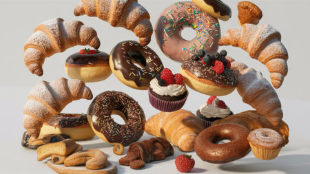 A bunch of pastries and desserts are arranged in a circle, AIの素材