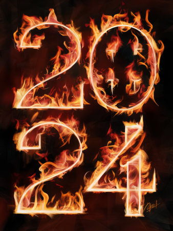 A fire is burning in the shape of a number two, AIの素材