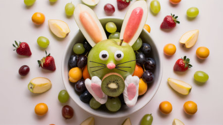 A bowl of fruit with a rabbit made out of it, AIの素材