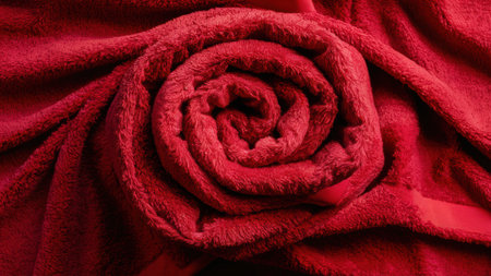 A close up of a red towel with the shape of a rose, AIの素材