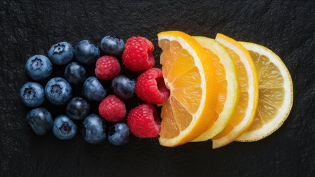 A close up of a bunch of fruit arranged in different ways, AIの素材